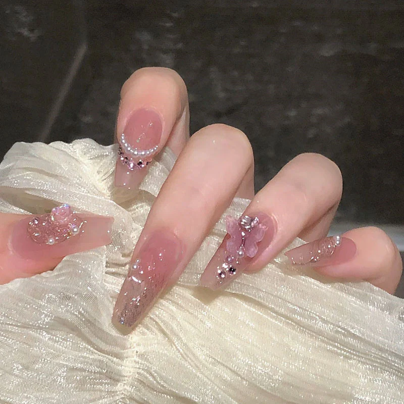 Pink Butterfly Flash Camellia Nail Art   HA1074 - Image 4