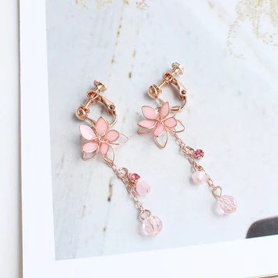 Pink Cherry Blossom Crystal Earrings Earrings Ear Clips   HA1994 - Image 10
