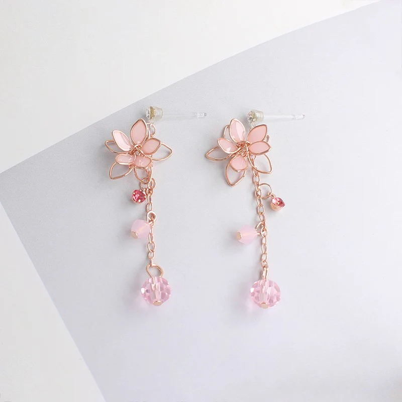 Pink Cherry Blossom Crystal Earrings Earrings Ear Clips   HA1994 - Image 2