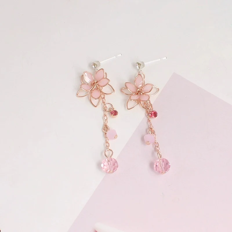 Pink Cherry Blossom Crystal Earrings Earrings Ear Clips   HA1994 - Image 4