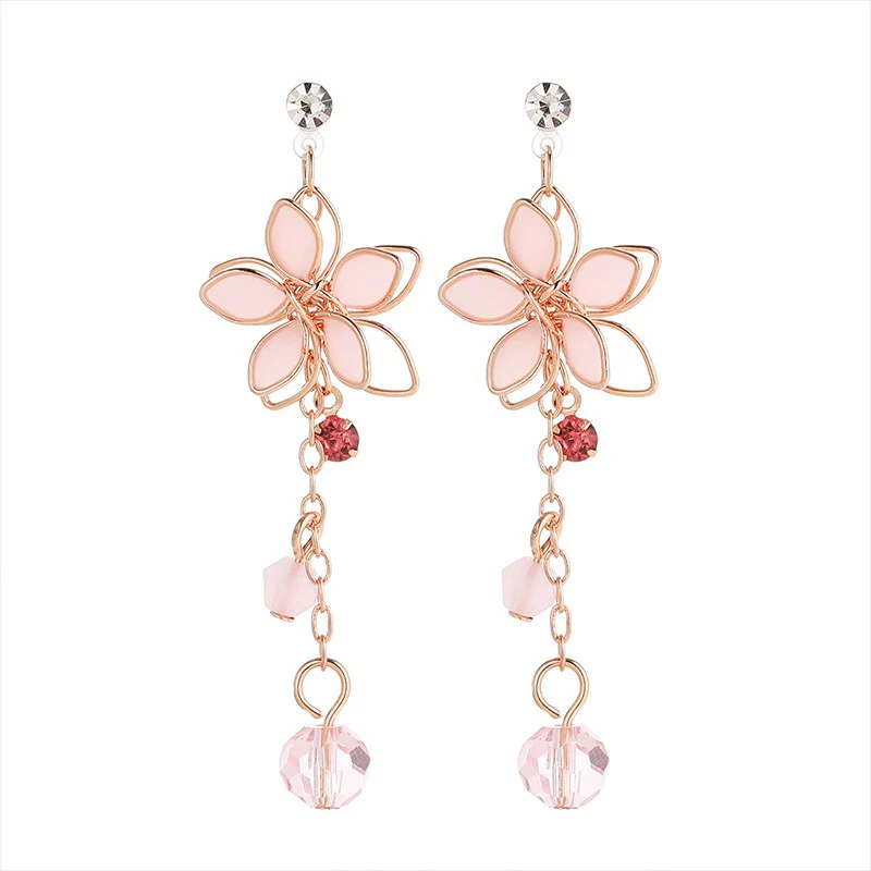 Pink Cherry Blossom Crystal Earrings Earrings Ear Clips   HA1994 - Image 5