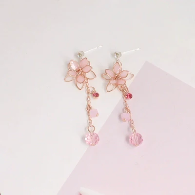 Pink Cherry Blossom Crystal Earrings Earrings Ear Clips   HA1994 - Image 6