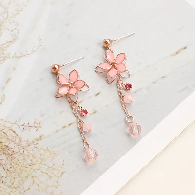 Pink Cherry Blossom Crystal Earrings Earrings Ear Clips   HA1994 - Image 9