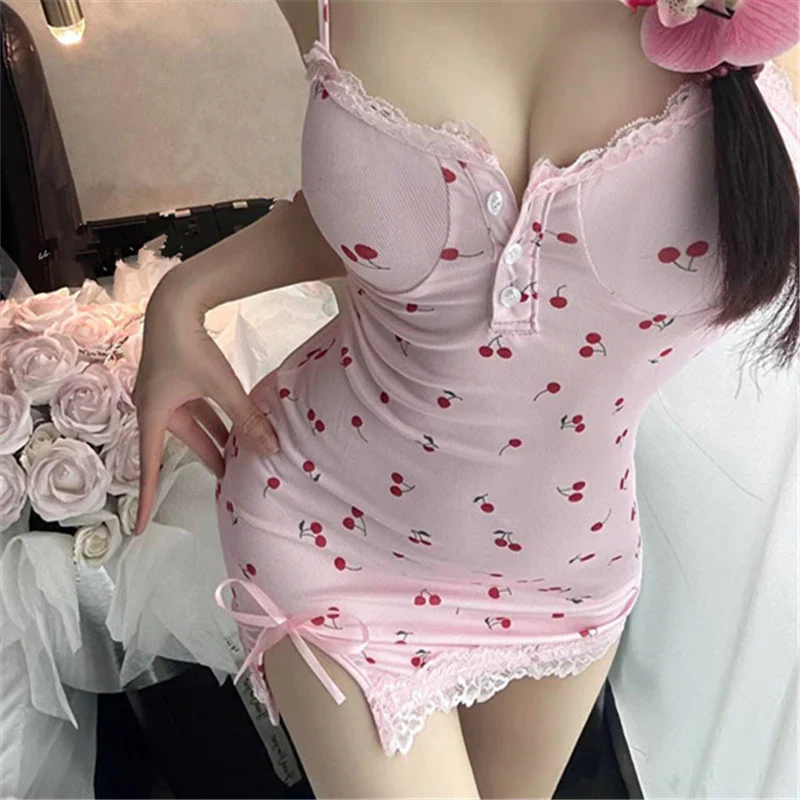Pink cherry suspender dress HA2687 - Image 4