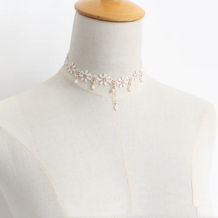 Pink Daisy Lace Clavicle Chain  HA0794 - Image 3