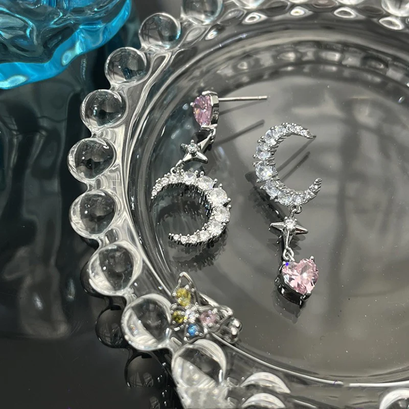 Pink Diamond Heart Star Moon Earrings   HA1880 - Image 2