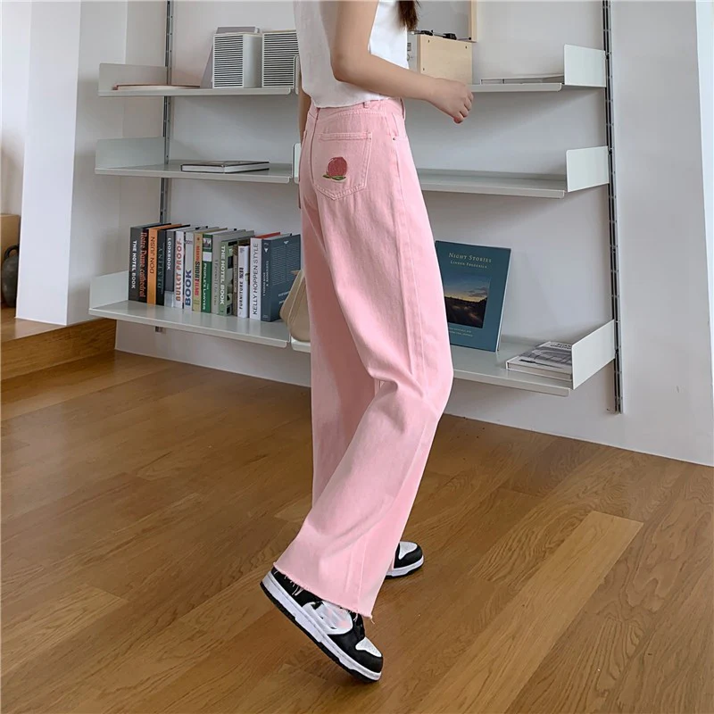 Pink Embroidered Denim Trousers HA1451 - Image 3