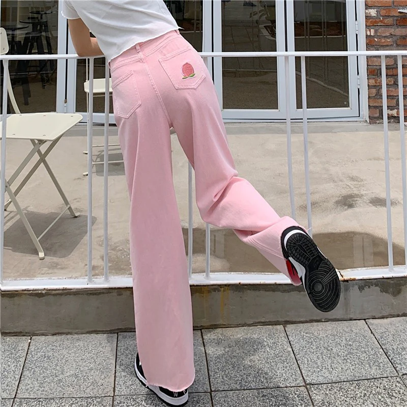 Pink Embroidered Denim Trousers HA1451 - Image 4