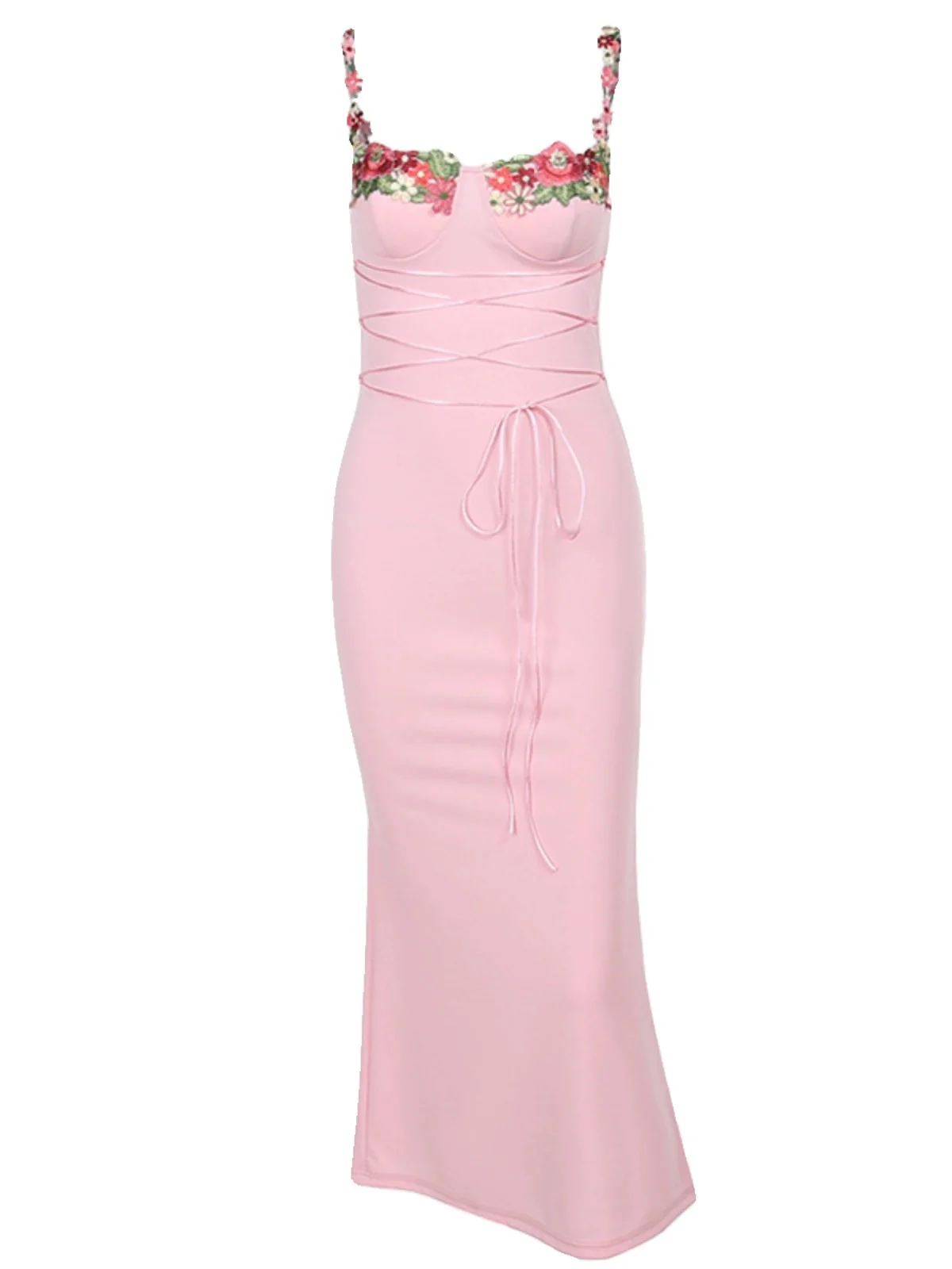 Pink embroidered suspender dress HA2466 - Image 7
