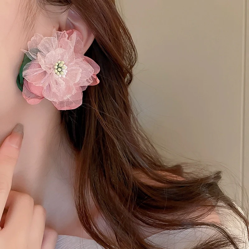 Pink flower earrings HA2477 - Image 2