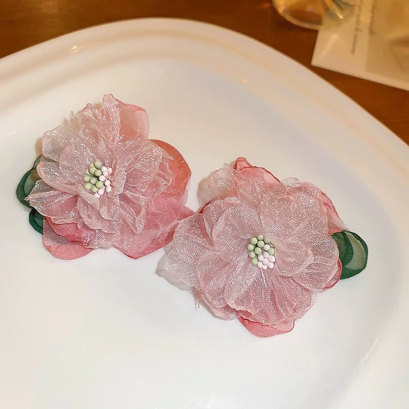 Pink flower earrings HA2477 - Image 3