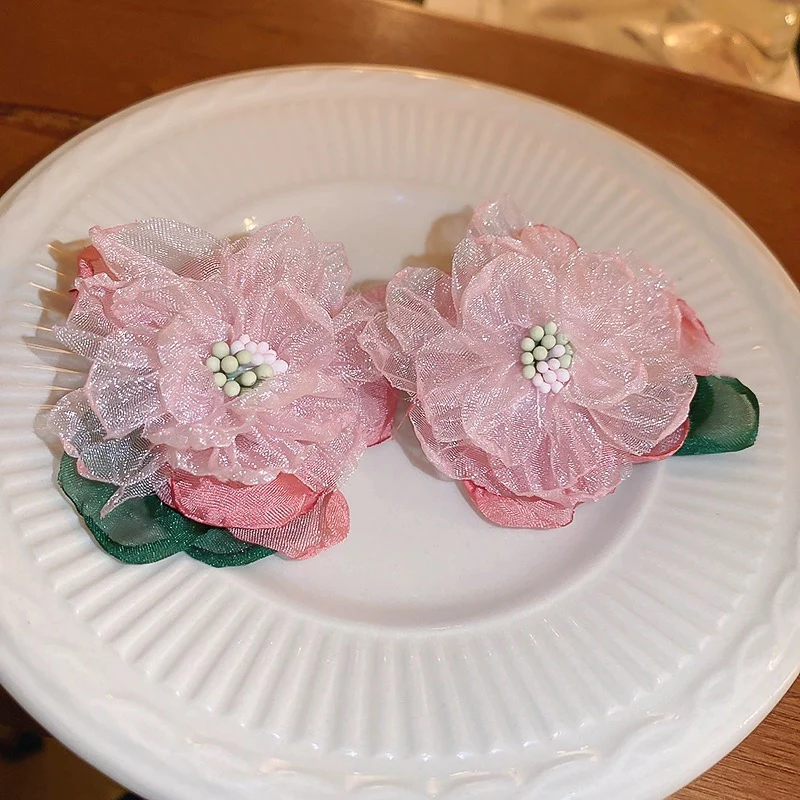 Pink flower earrings HA2477 - Image 4