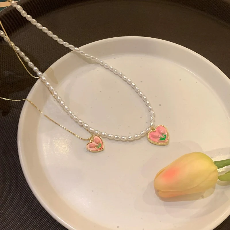 Pink Flower Pendant Clavicle Necklace   HA2071 - Image 2