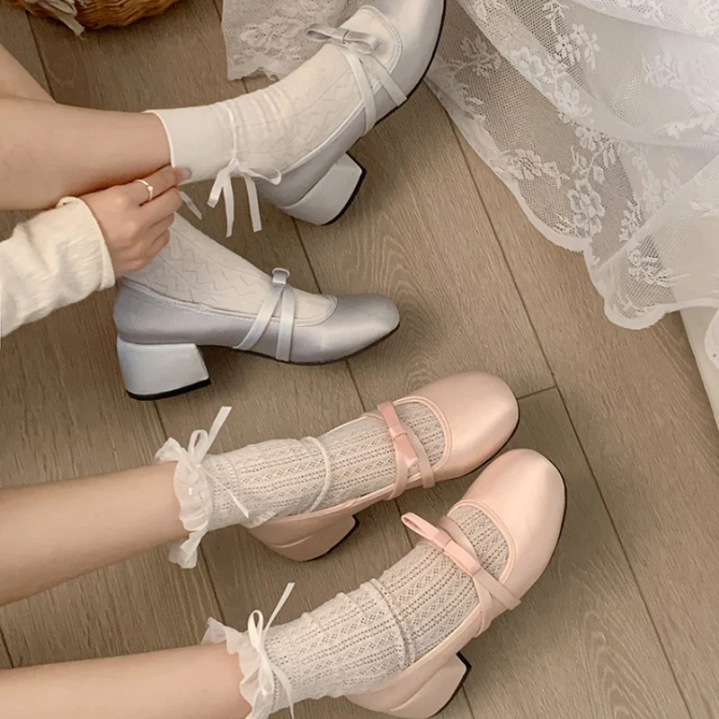 Pink French Block Heel Mary Janes  HA2104 - Image 5