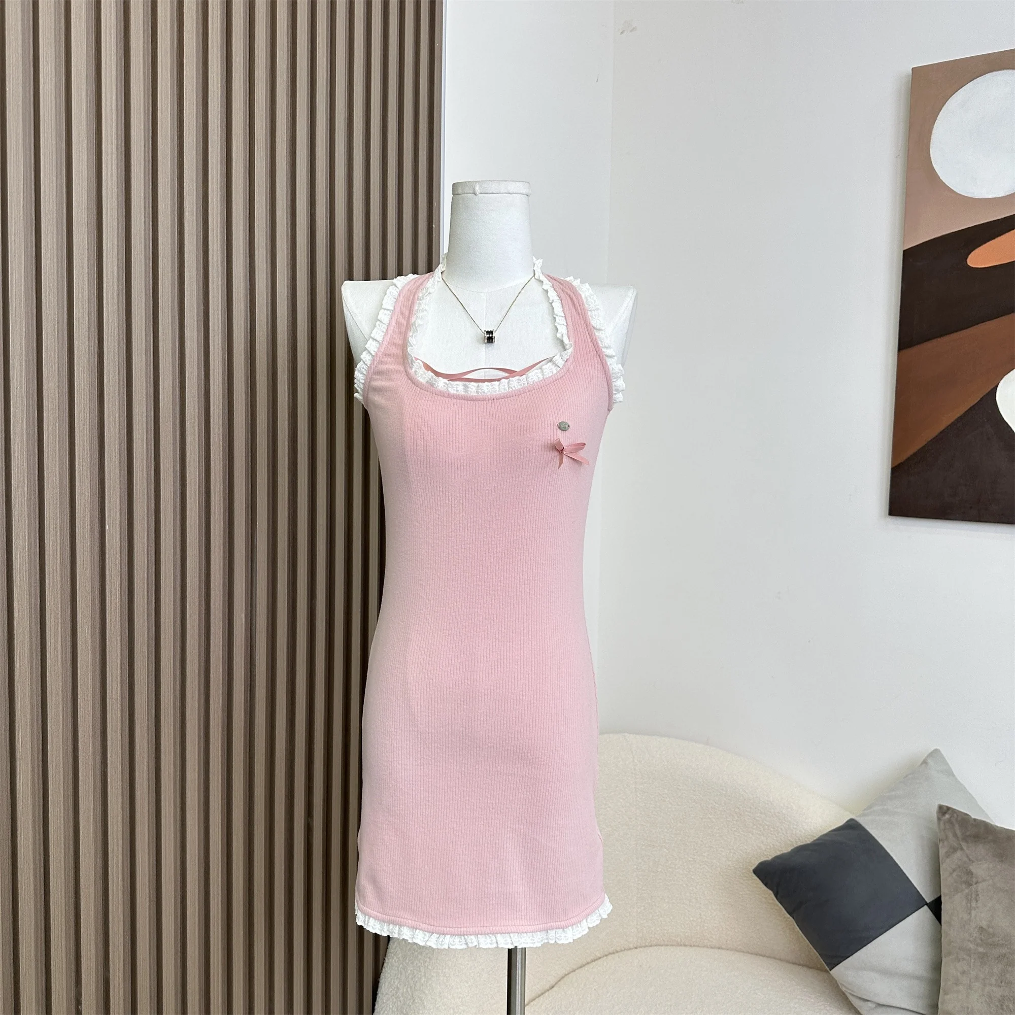 Pink Halter Knit Dress  HA1480 - Image 3