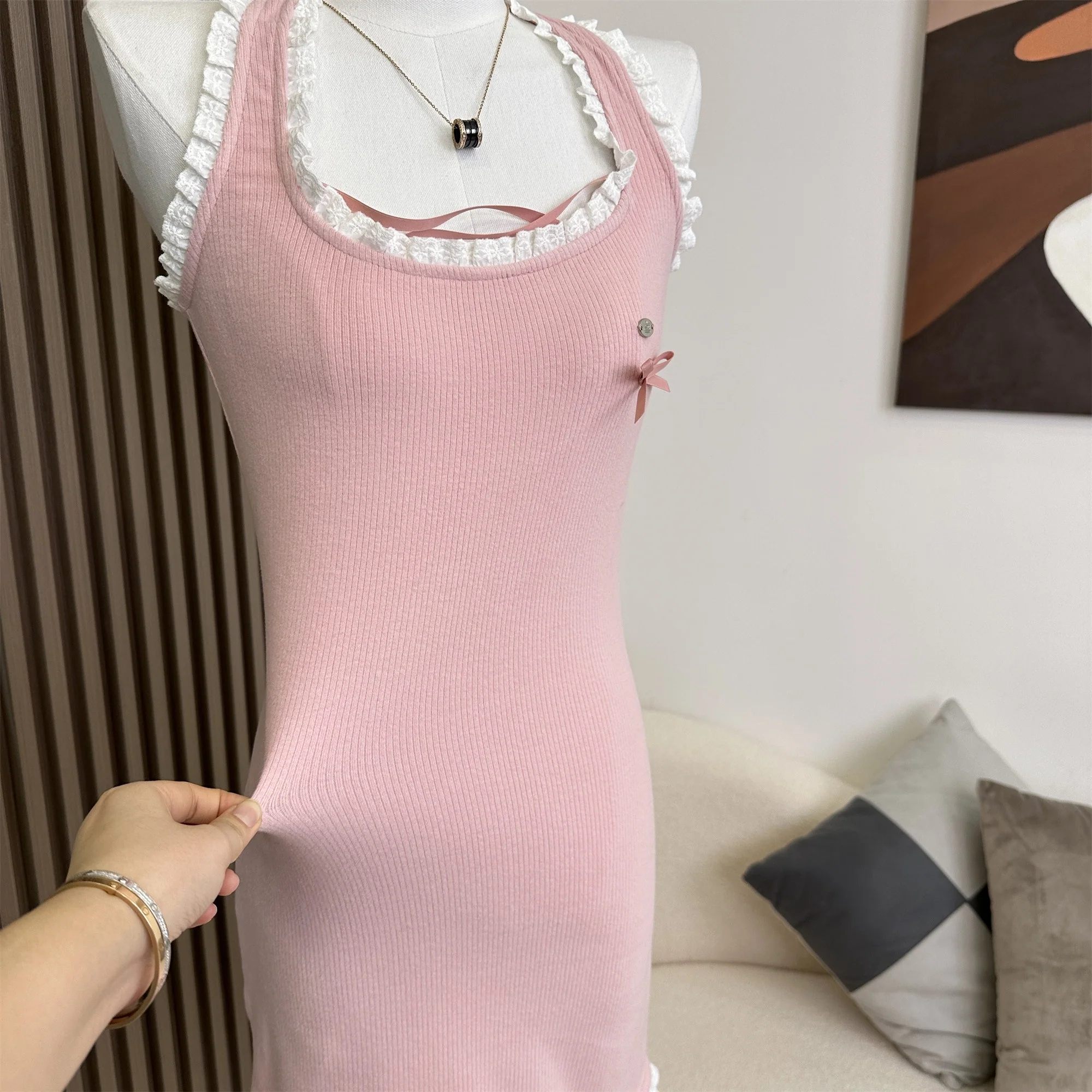Pink Halter Knit Dress  HA1480 - Image 5