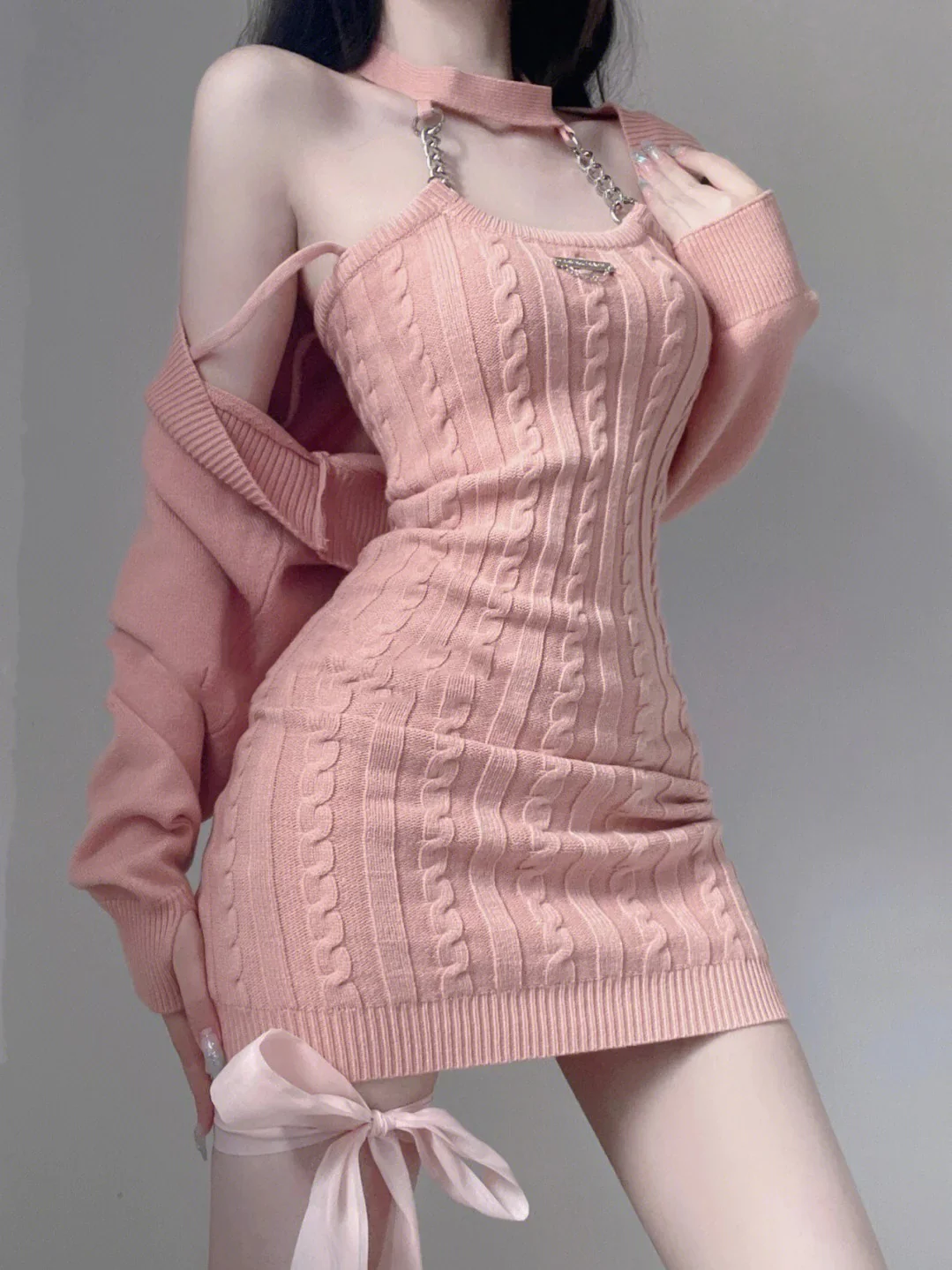 pink halterneck dress HA2249 - Image 2