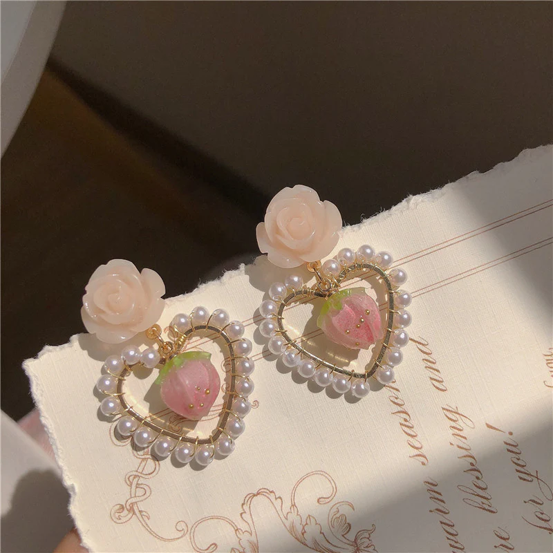 Pink Heart Peach Heart Stud Earrings HA0795 - Image 3