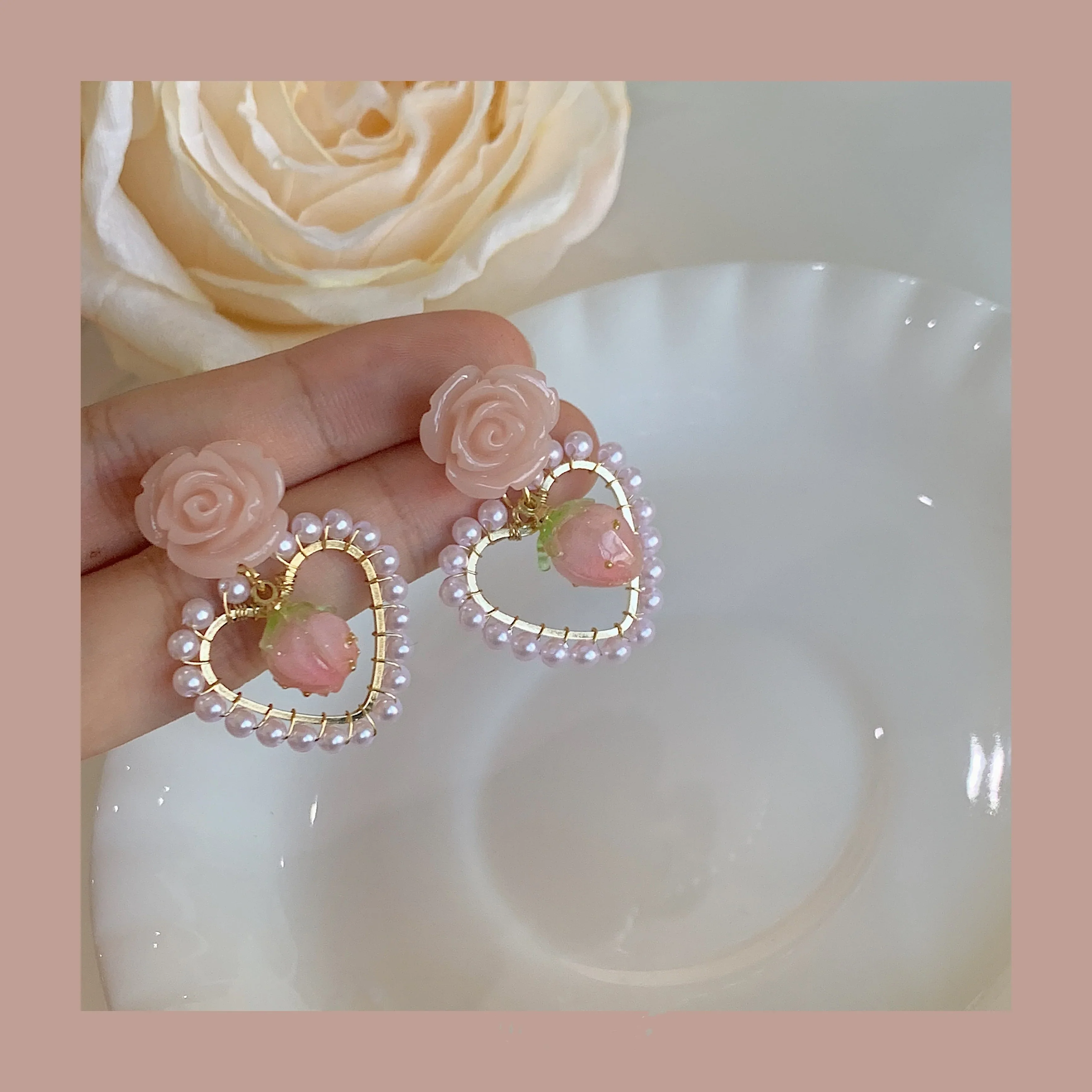 Pink Heart Peach Heart Stud Earrings HA0795 - Image 7