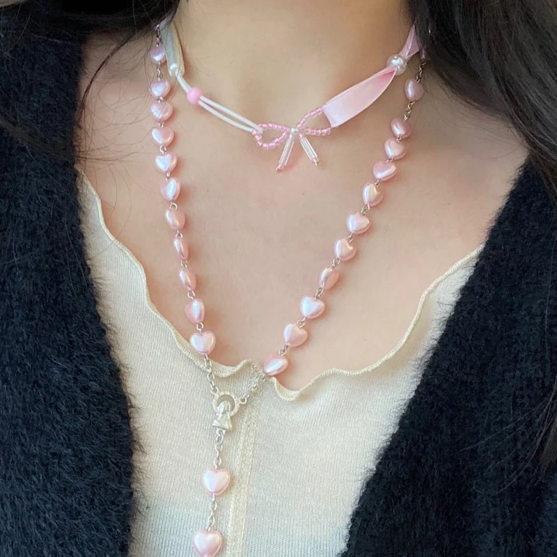 Pink Heart Pearl Necklace Necklace   HA1622 - Image 2