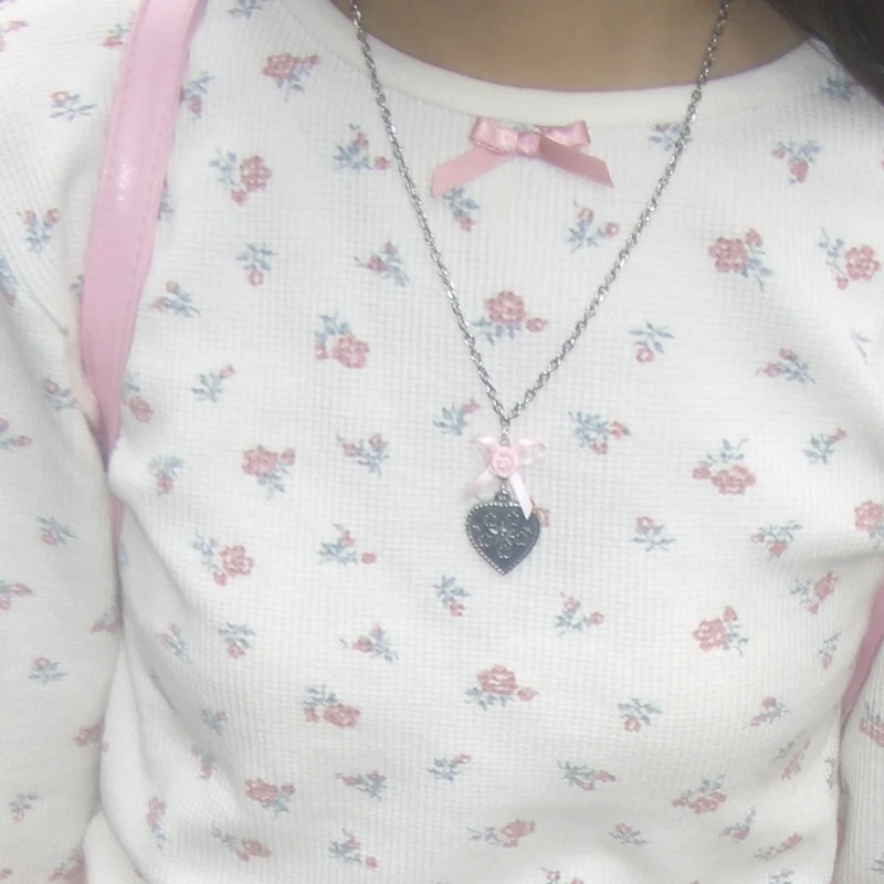 Pink Heart Rose Butterfly Necklace   HA2177 - Image 2
