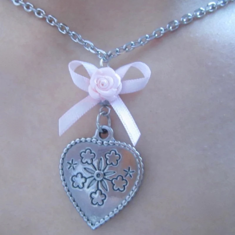 Pink Heart Rose Butterfly Necklace   HA2177 - Image 5