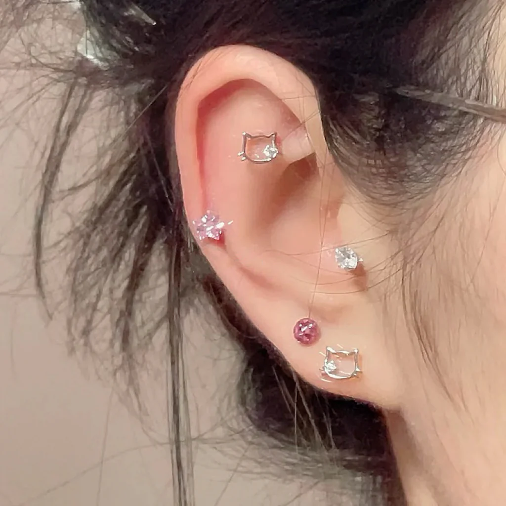 Pink hollow ear bone studs HA2675 - Image 2