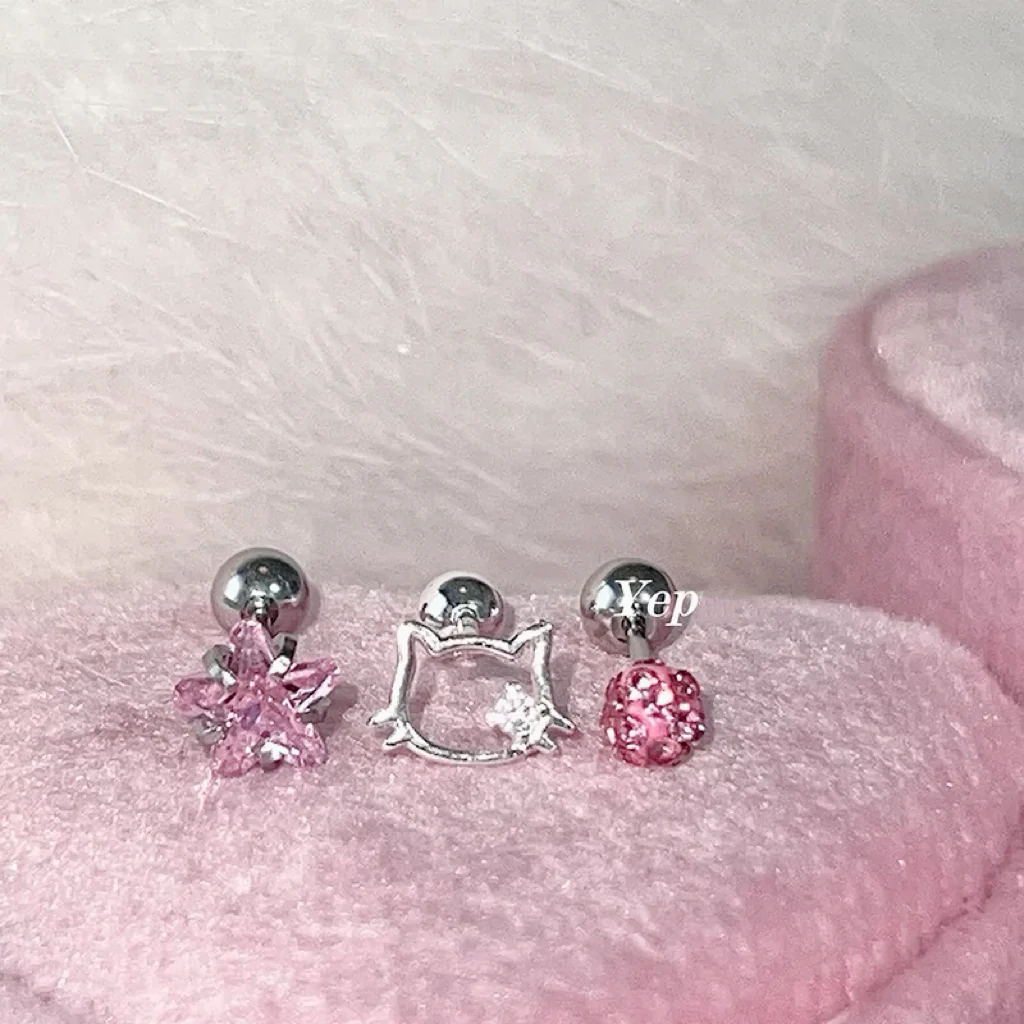 Pink hollow ear bone studs HA2675 - Image 3