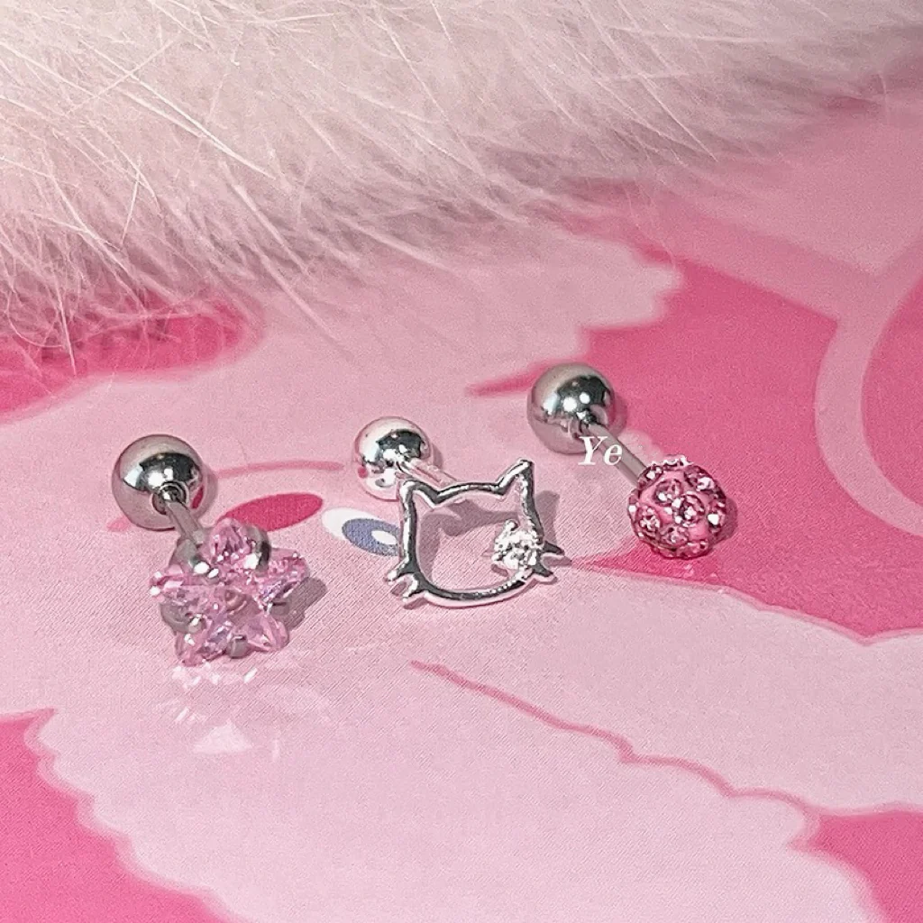 Pink hollow ear bone studs HA2675 - Image 7