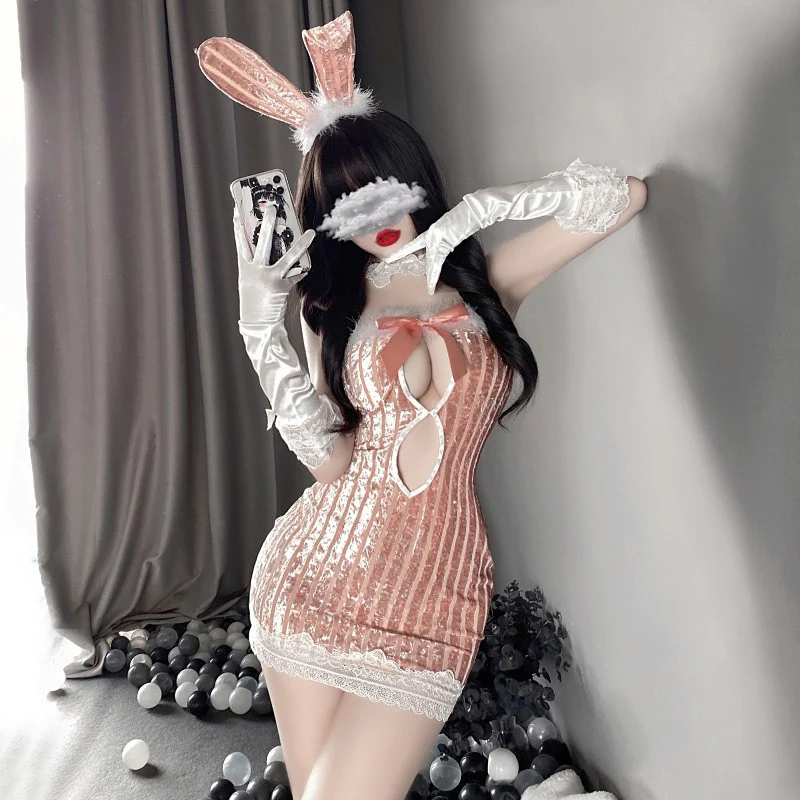 Pink hollow plush tube top and hip uniform   HA1823 - Image 2