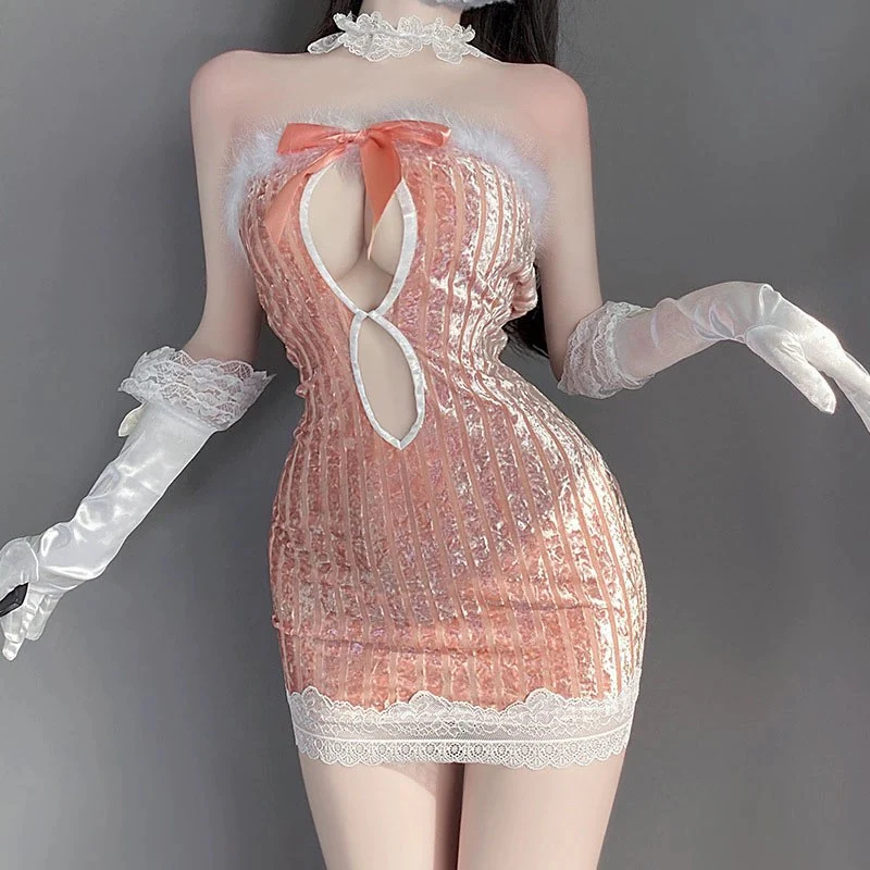 Pink hollow plush tube top and hip uniform   HA1823 - Image 6