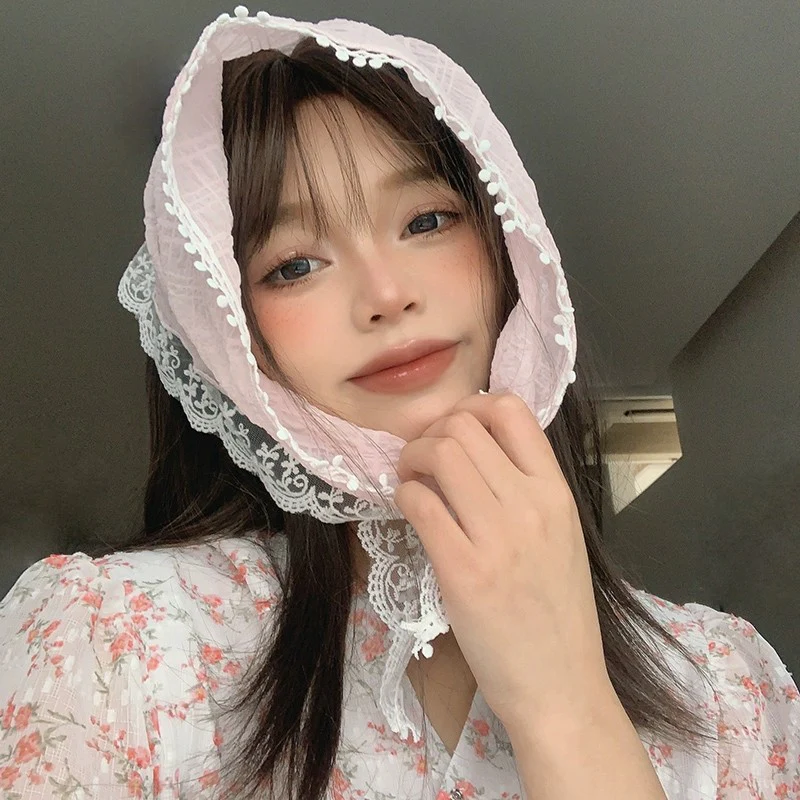 Pink lace flower triangle scarf   HA1874 - Image 3