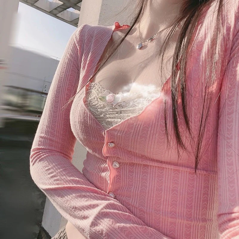 Pink Lace Long Sleeve T-Shirt   HA1684 - Image 2