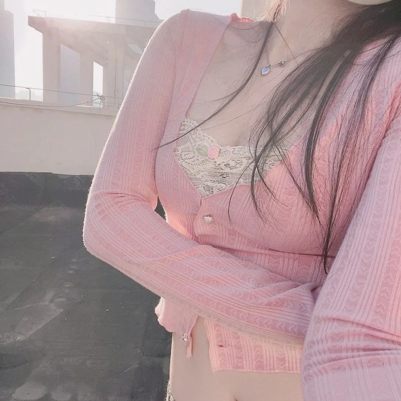 Pink Lace Long Sleeve T-Shirt   HA1684 - Image 3