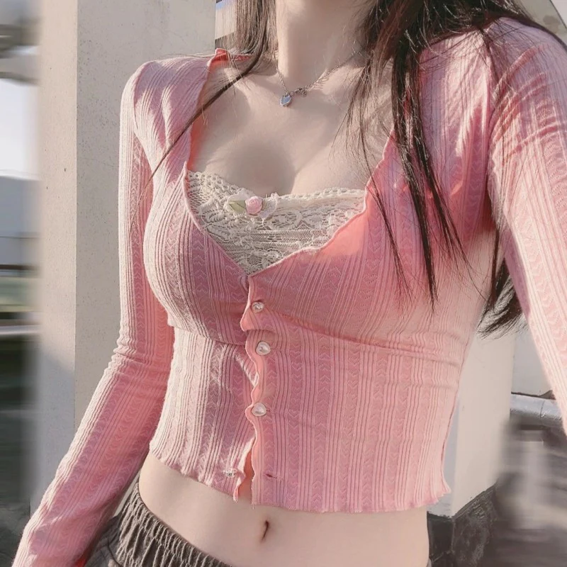 Pink Lace Long Sleeve T-Shirt   HA1684 - Image 4