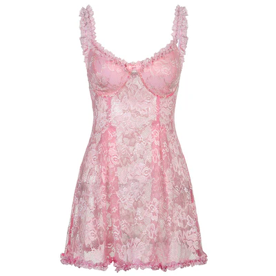 Pink Lace Mesh Cutout Dress HA0532 - Image 5
