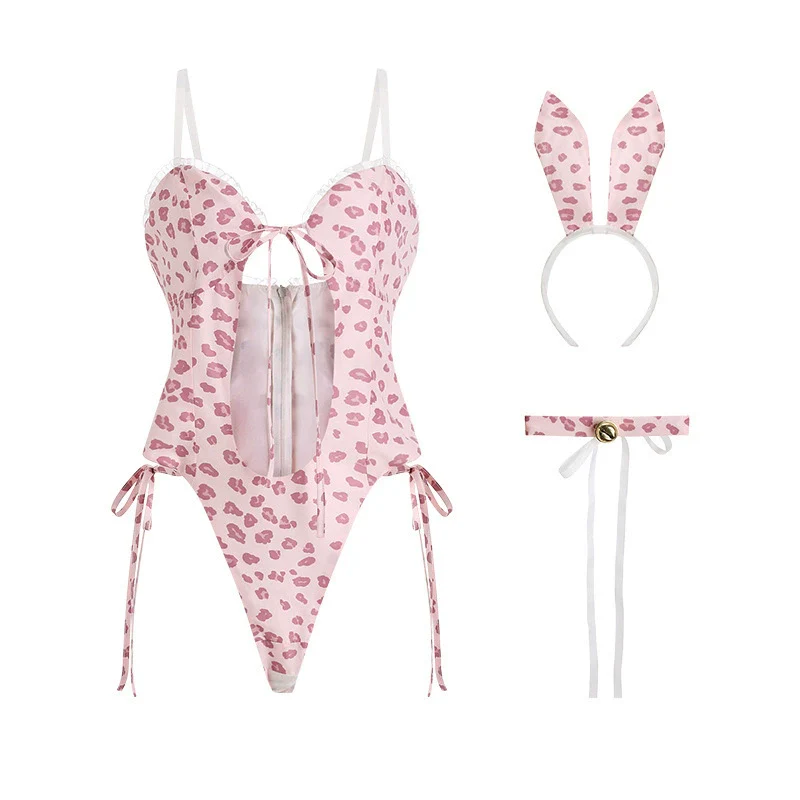 Pink Leopard Open Crotch Onesie Uniform HA2136 - Image 2