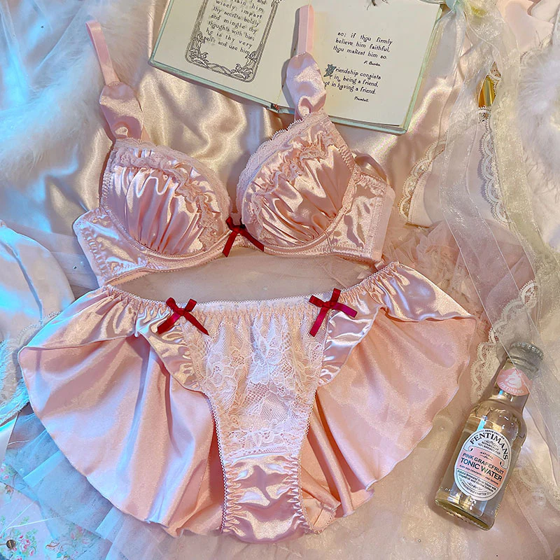 Pink lingerie lotus leaf bra set HA0835