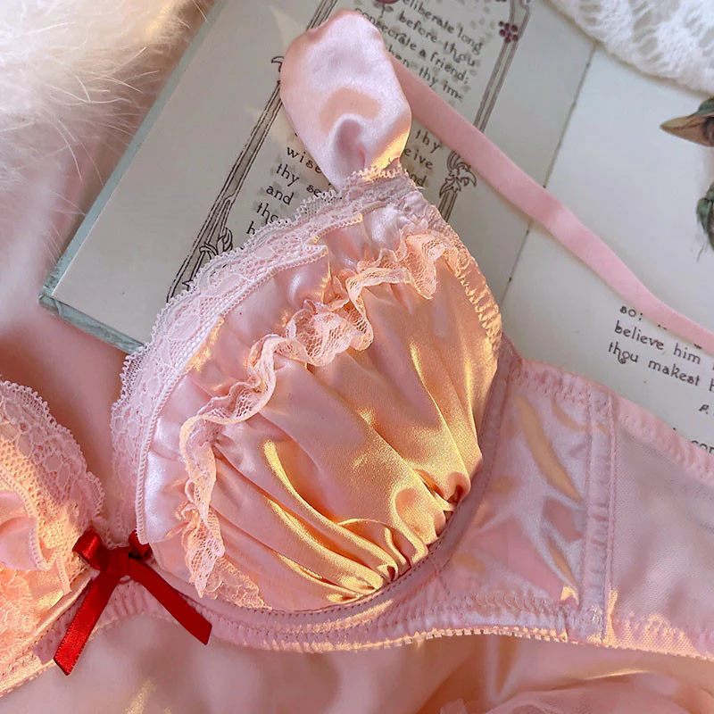 Pink lingerie lotus leaf bra set HA0835 - Image 2
