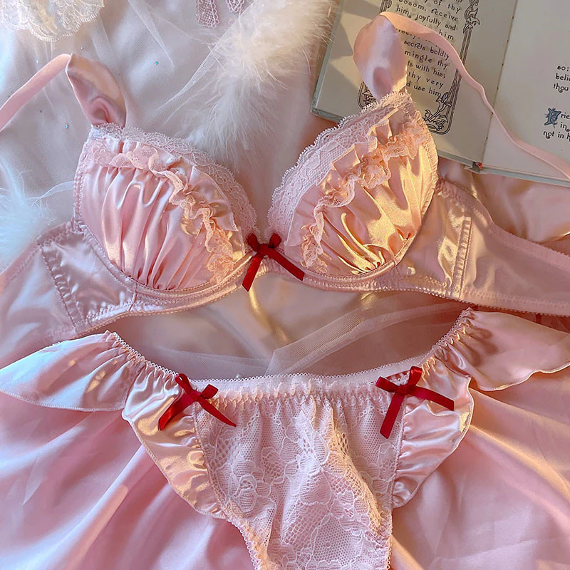 Pink lingerie lotus leaf bra set HA0835 - Image 3