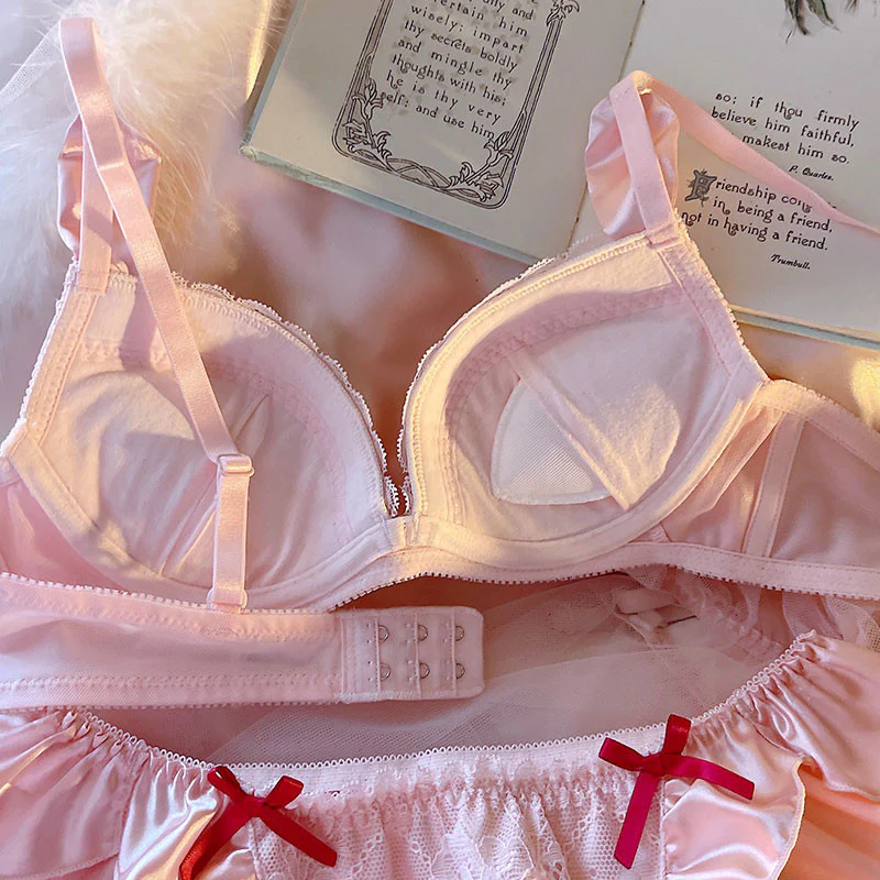 Pink lingerie lotus leaf bra set HA0835 - Image 4