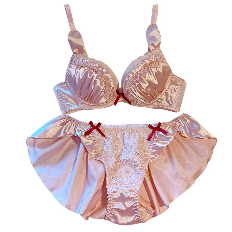 Pink lingerie lotus leaf bra set HA0835 - Image 5