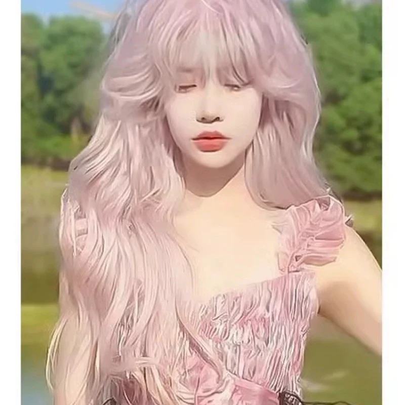 Pink long curly hair big wave wig HA1976 - Image 4