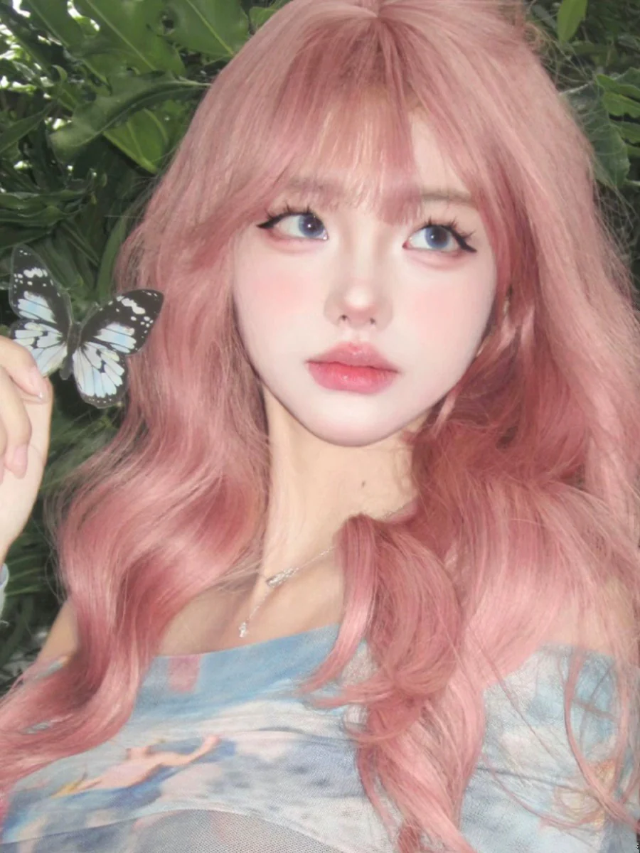 Pink long curly wig HA2474 - Image 2