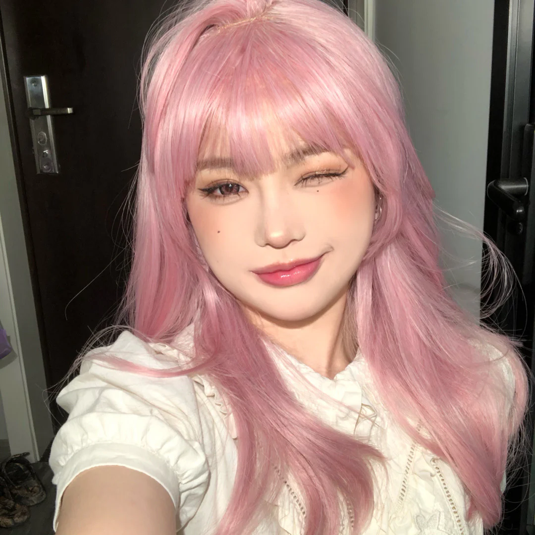 Pink Medium Length Straight Hair   HA0310 - Image 2