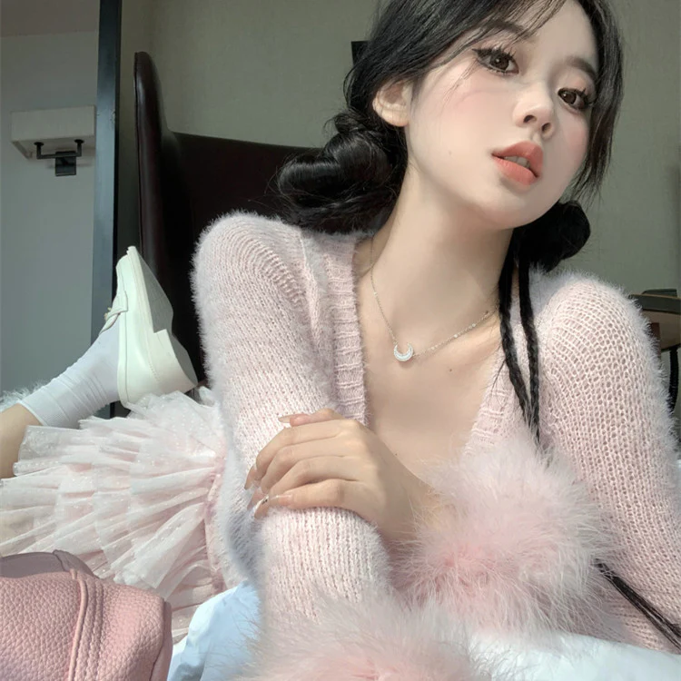 Pink Mink Fleece Knit Cardigan   HA1205 - Image 2