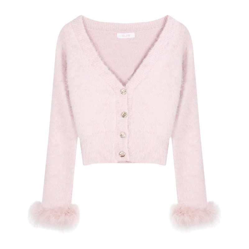 Pink Mink Fleece Knit Cardigan   HA1205 - Image 5