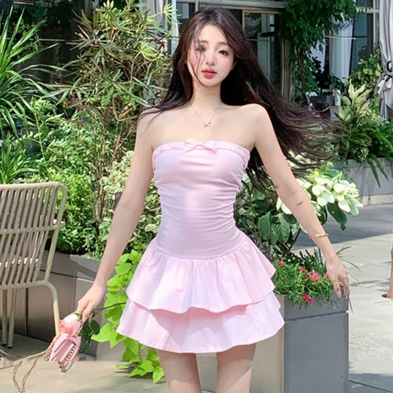 Pink One Shoulder Strapless Dress   HA1863 - Image 2