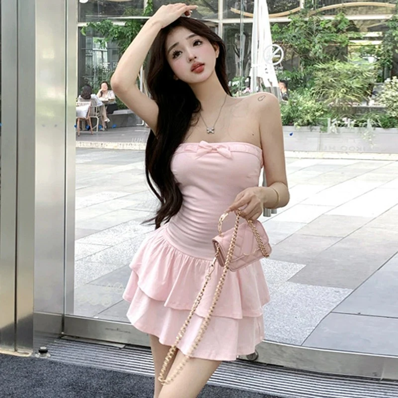 Pink One Shoulder Strapless Dress   HA1863 - Image 5
