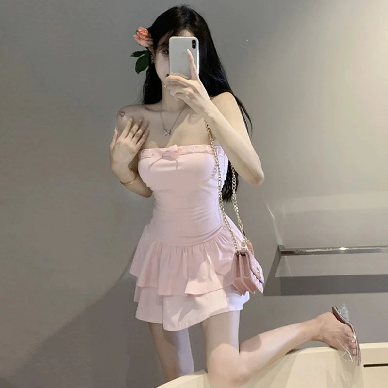 Pink One Shoulder Strapless Dress   HA1863 - Image 6